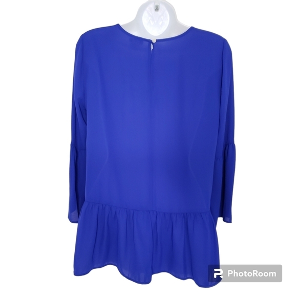 J. Crew Factory Blue Bell-sleeve Peplum Top - Picture 3 of 8